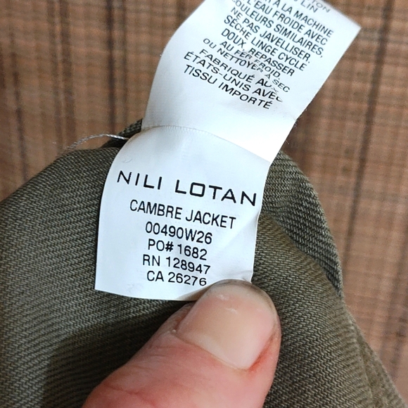 Nili Lotan Cambre Jacket Medium Cotton/Linen Blend Army Green Utility Military - Picture 6 of 7